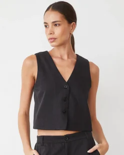 MONROW Soft Twill Relaxed Vest FADEDBLACK Best Sale